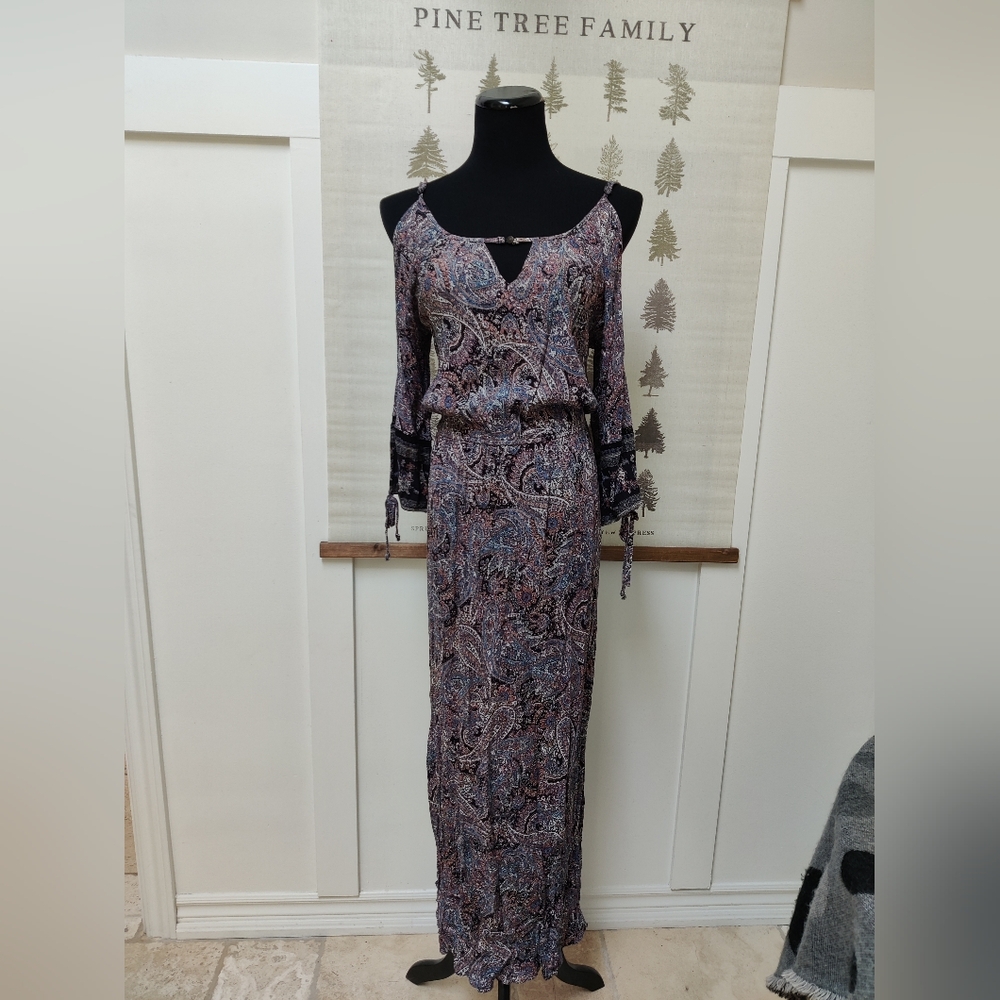 American Eagle Paisley Cold Shoulder Maxi Dress - Size M - Picture 2 of 12